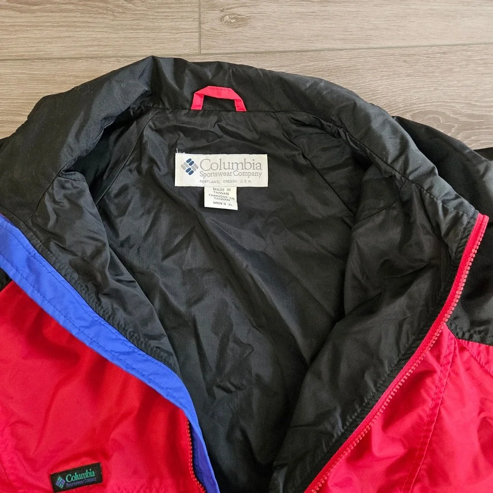 Vintage Columbia‎ Mens XL Windbreaker Jacket Red Black Full Zip Colorblock 90s